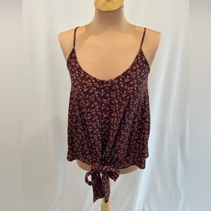 Gemma Size XS 100% Silk Tank Top Abstract Floral Blouse Button & Tie Front Boho‎